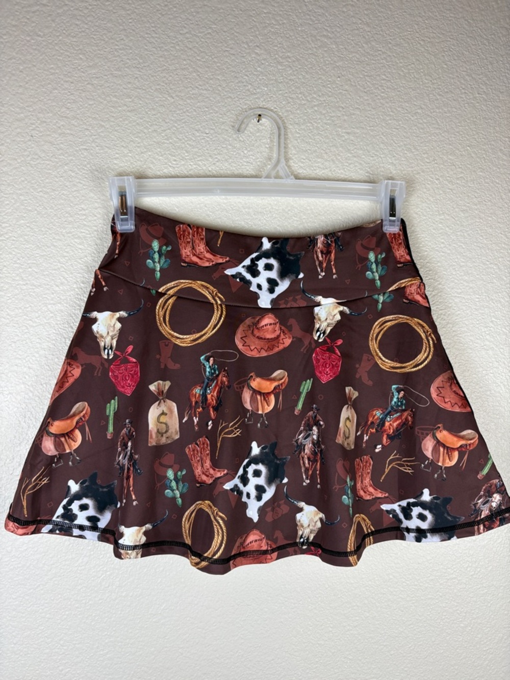 No Brand Girls Novelty Western Skort Brown Cowboy Cowgirl Print Size Large